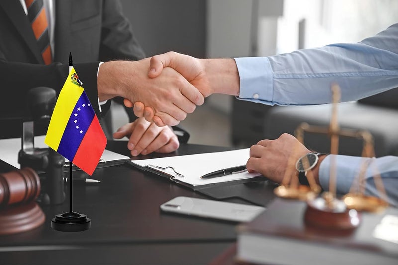 tibijoy Venezuela Venezuelans Deluxe Desk Flag Set, Small Mini Miniature Venezuela Venezuelans Table Desktop Flags With Solid Pole, Black Base and Spear Top(2 Pack) - Image 5